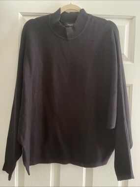 Zesica Black Ribbed Mock Neck Womens Sweater